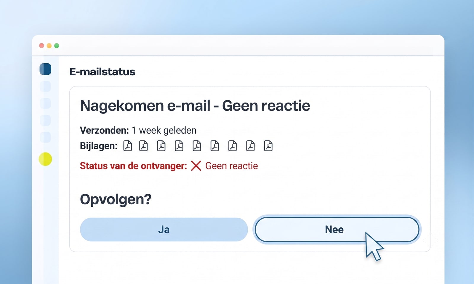 Offerte verstuurd als losse PDF-bijlagen in een e-mail, zonder reactie van de klant