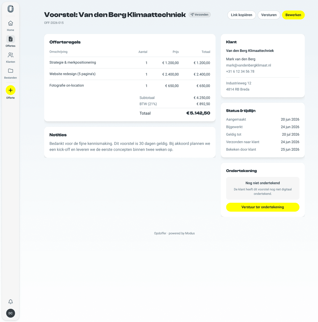 Een interactieve Opdoffer-offerte op een scherm